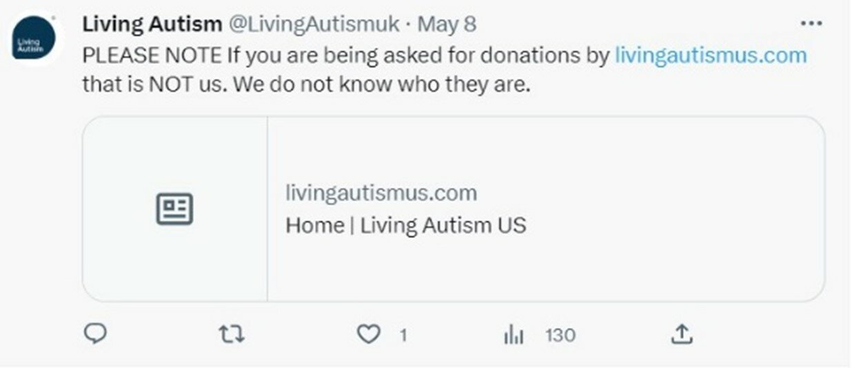 The CGE Productions marketing director stated that Living Autism US “are a 501c3 nonprofit,” and “They work and partner with the Epilepsy Foundation in the US and the Epilepsy Society in the UK.” However, Living Autism UK disavowed any connection to Living Autism US- Epilepsy SUDEP. On May 8, Living Autism UK tweeted: “PLEASE NOTE if you are being asked for donations by livingautismus.com, that is NOT us. We do not know who they are.”