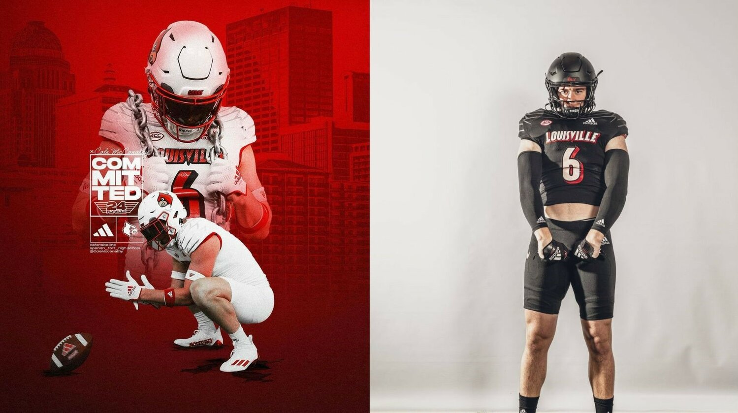 Louisville football received a verbal commitment from Spanish Fort edge rusher Cole McConathy on Thursday, July 6. At right, McConathy is pictured during his official visit to campus on Jan. 15 when he originally received the offer from the Cardinals.