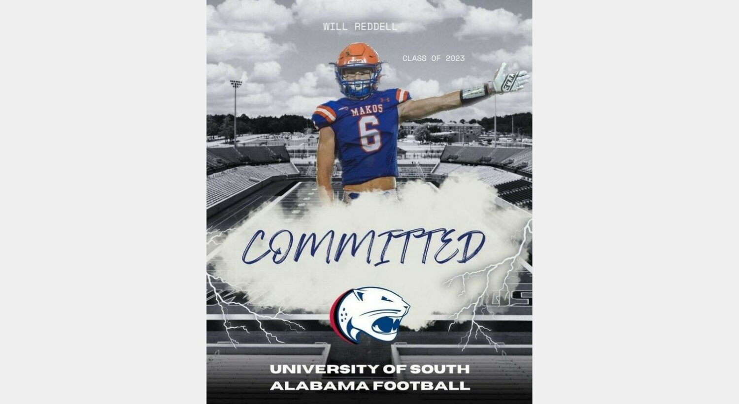 Will Reddell announced his commitment to the South Alabama Jaguars on Friday, July 7, after he helped the Orange Beach Makos record the most points in program history.