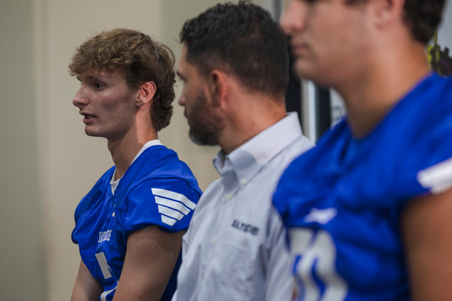 Admiral senior Tait Moore responds to a question during Gulf Coast Media Day on July 27 in Orange Beach. Moore will return to Bayside Academy’s starting lineup as a weapon in many positions according to head coach Barrett Trotter.