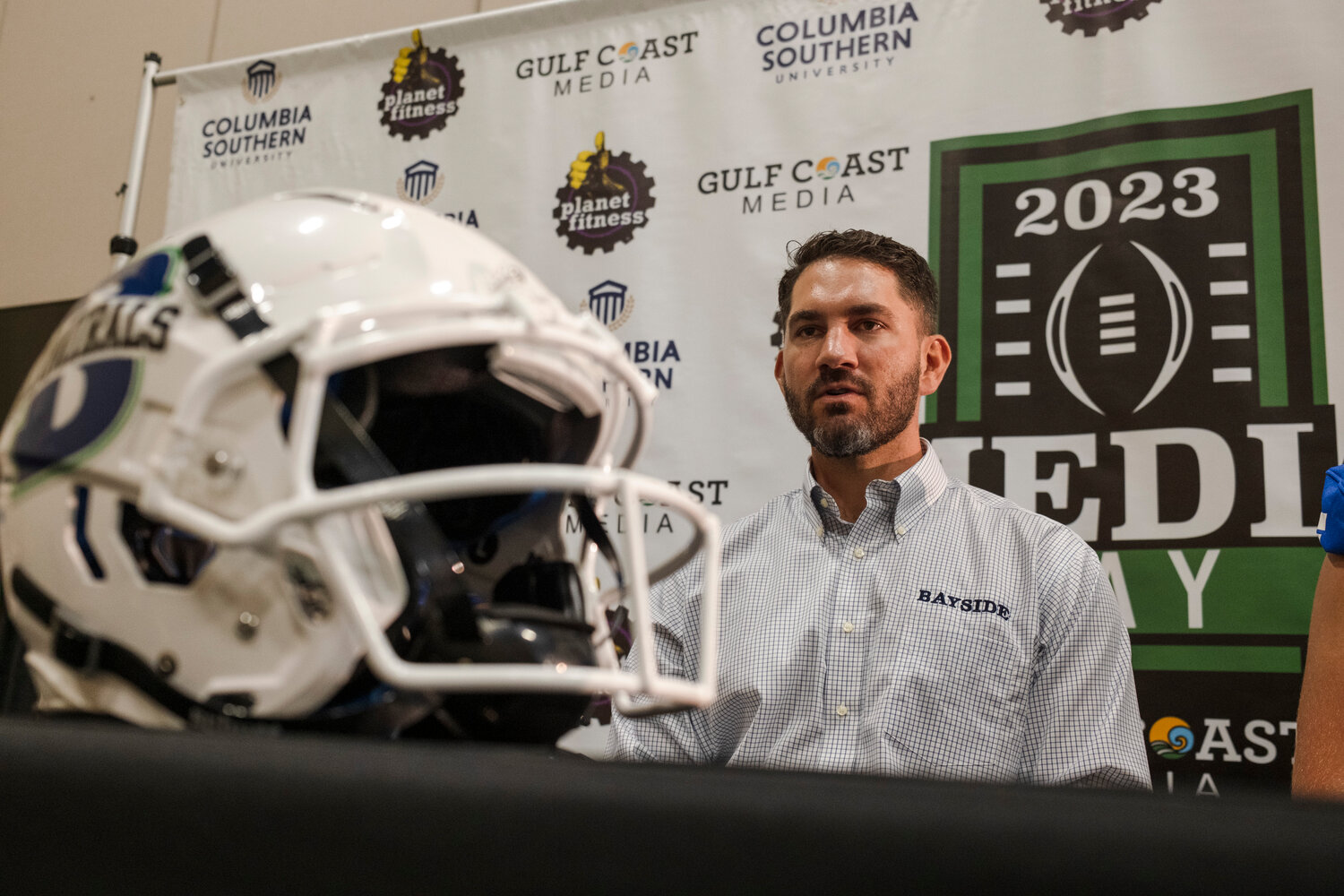 The third head football coach of the Bayside Academy Admirals, Barrett Trotter, joined local teams in previewing their seasons at the second-annual Gulf Coast Media Day at the Orange Beach Event Center on July 27. Heading into his first year as a head coach, Trotter will remain on the offensive side of the ball and call plays for the Admirals.