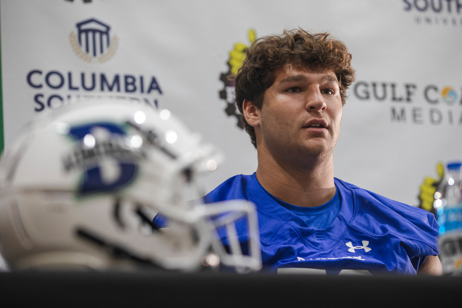 SMU commit and Bayside Academy lineman Graham Uter previewed the upcoming season and laid out his personal and team goals at the second-annual Gulf Coast Media Day at the Orange Beach Event Center on July 27. The 6-foot-5, 290-pound announced his pledge to the Mustangs on June 17 following his official visit to the campus in Dallas.