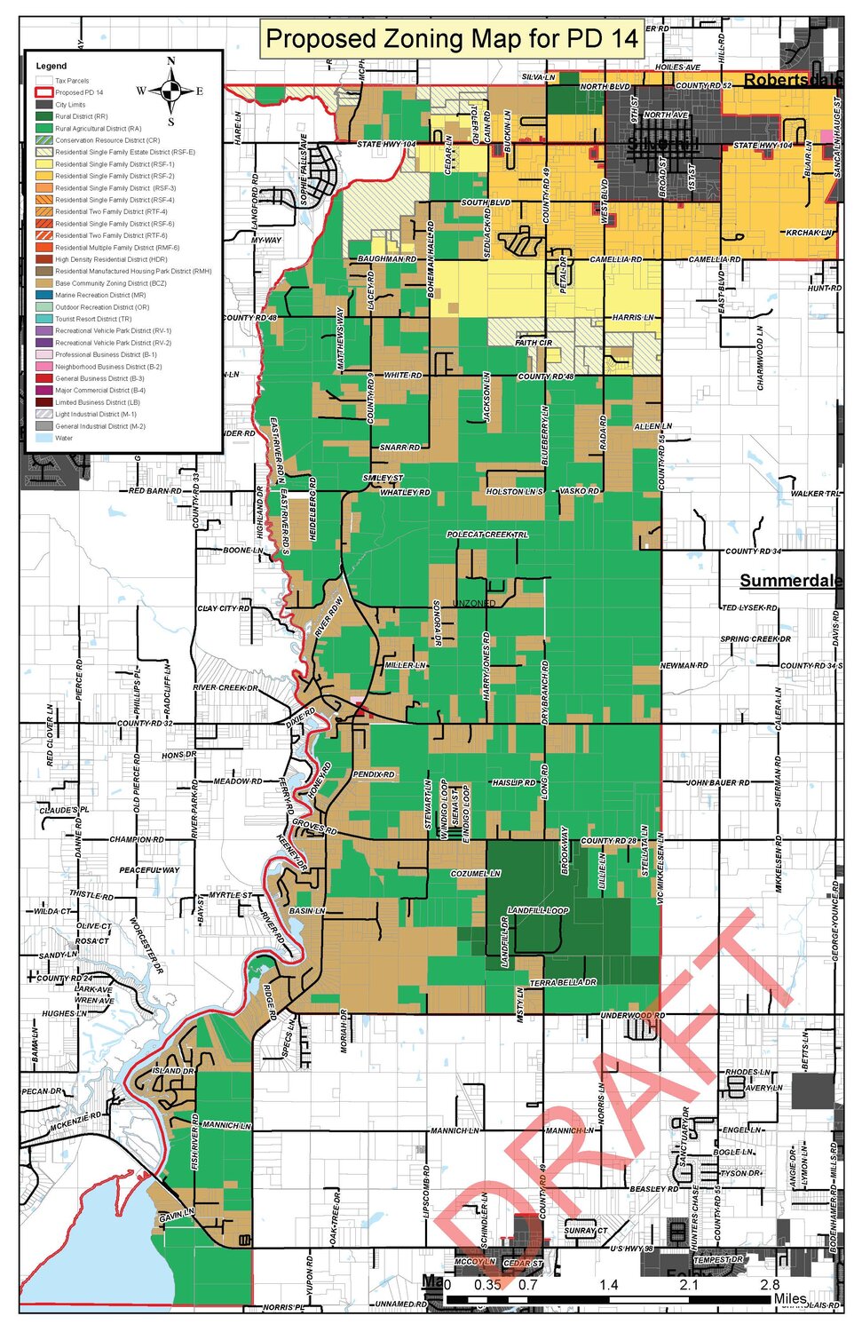 The district 14 draft map that is being reviewed by the planning committee. While numerous topics remain on the agenda, the committee continues to work toward its goal to shape the district's future development in the way its residents deem appropriate.