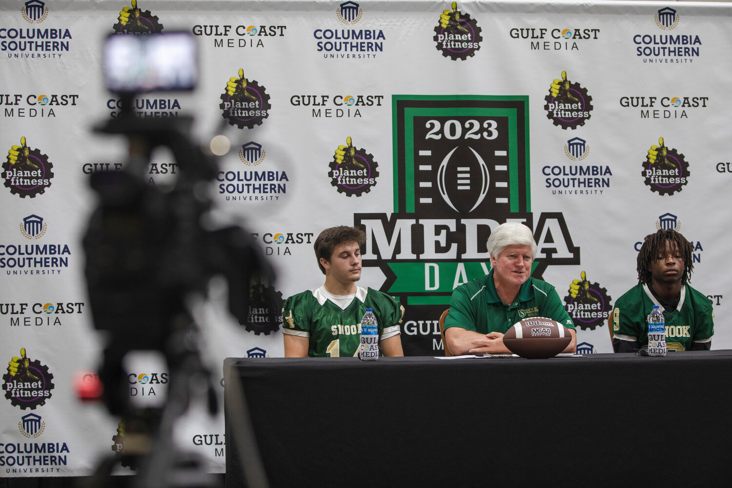 The Snook Christian Academy Eagles were represented by Corbin Hall, head coach Keith Smith and Roshad Harris at the second-annual Gulf Coast Media Day at the Orange Beach Event Center on July 27. The Eagles kicked off their regular season last Friday at home and are set for an away contest this Friday.