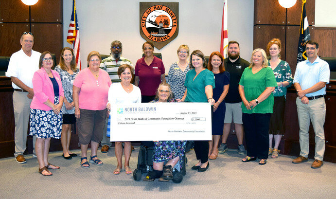 Photo provided
North Baldwin Community Foundation presented grants totaling $15,000 to area agencies and nonprofits, including Alabama Free Clinic Inc., Bay Minette Public Library, Bay Minette Recreation Department, North Baldwin Coalition for Excellence in Education, North Baldwin Ecumenical Association LLC, North Baldwin Infirmary Foundation, North Baldwin Literacy Council, Prodisee Pantry, The Chosen Youth Outreach, United Way of Baldwin County Inc. and Volunteers of America-Light of the City.
