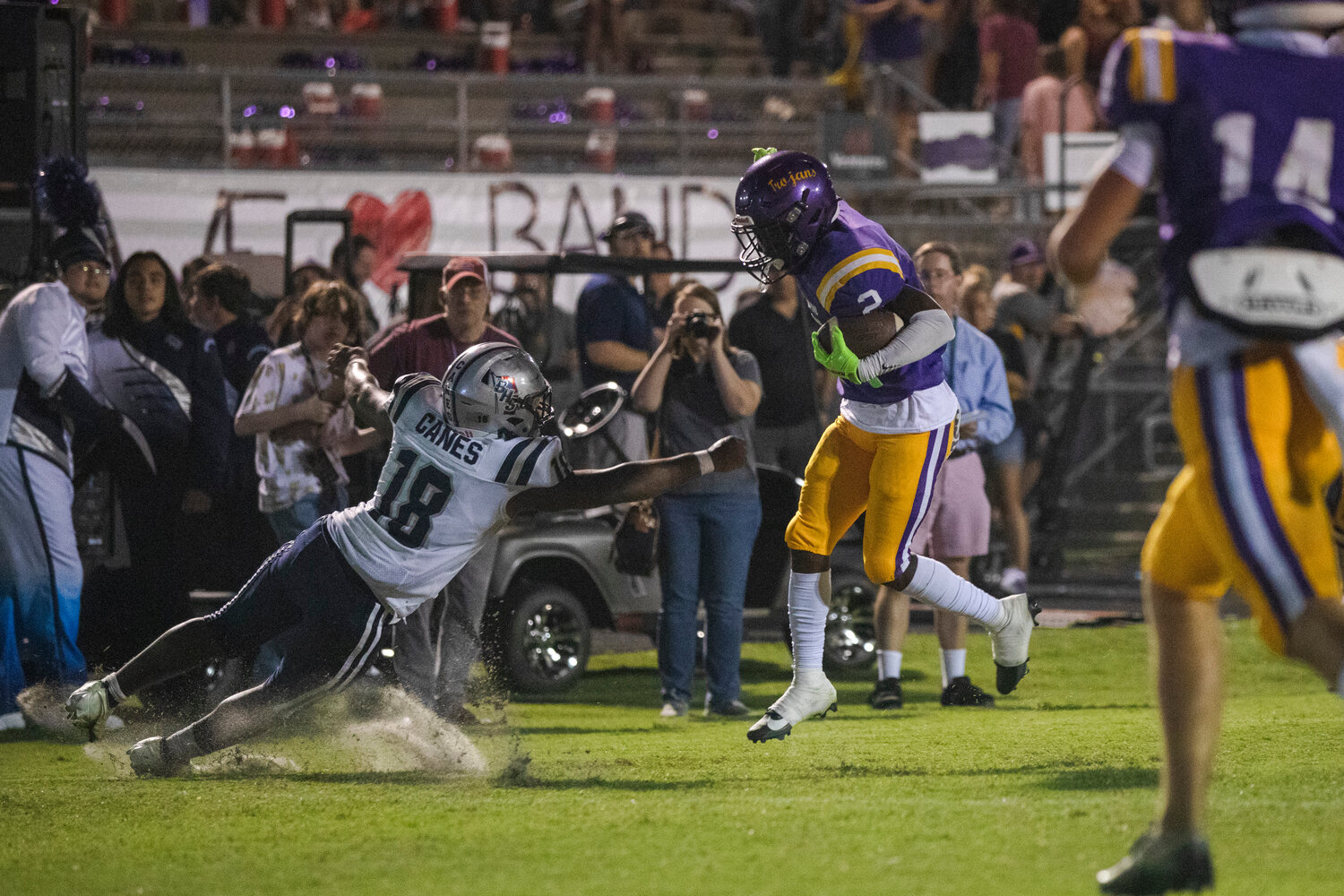 Daphne sophomore Jaecyn Myles puts the breaks on to avoid Alma-Bryant junior Jonavan Billups en route to the end zone during the Trojans’ Class 7A Region 1 opening win over the Hurricanes on Sept. 8 at Jubilee Stadium. In Friday’s win over Davidson, Myles registered 75 receiving yards and two touchdowns as well as provided a 71-yard punt return for a touchdown.