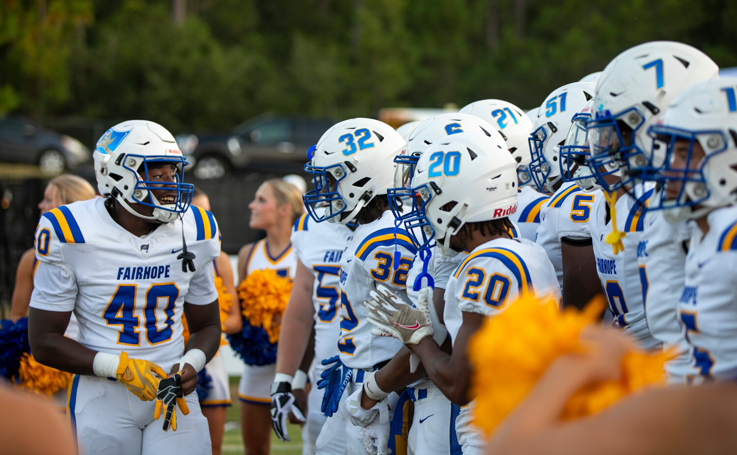 PJ Harbin (40) and the Fairhope Pirates prepare to take the field for their season-opening kickoff against the Spanish Fort Toros on the road on Aug. 24. Fairhope is scheduled to be back at home this Friday for a Week 5 tilt against the Davidson Warriors in Class 7A Region 1 play where the Pirates will be looking for a bounce-back win.