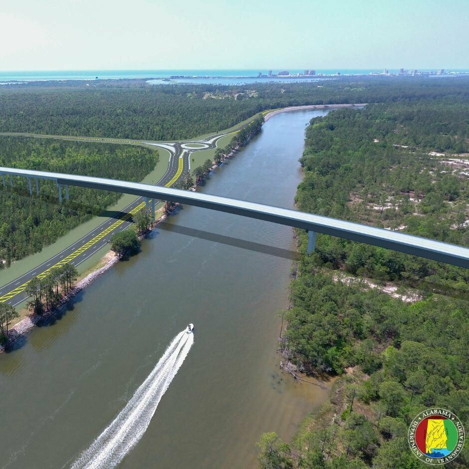 A rendering shows the new free bridge and traffic pattern that was previously halted after ground was broken amid a lawsuit between island cities.