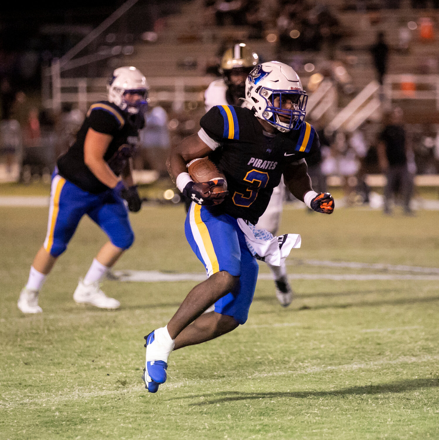 Preston Godfrey makes a move in space during the Fairhope Pirates’ Class 7A Region 1 game against the Davidson Warriors at home on Friday, Sept. 22. Godfrey carried the load in the backfield as he returned to his running back position.