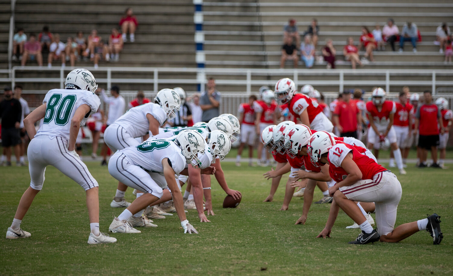 The Bayshore Christian Eagles and St. Michael Cardinals met at Fairhope Municipal Stadium on Monday, Sept. 25, in JV action where the first-year program from Bayshore Christian played its first game in its hometown of Fairhope.