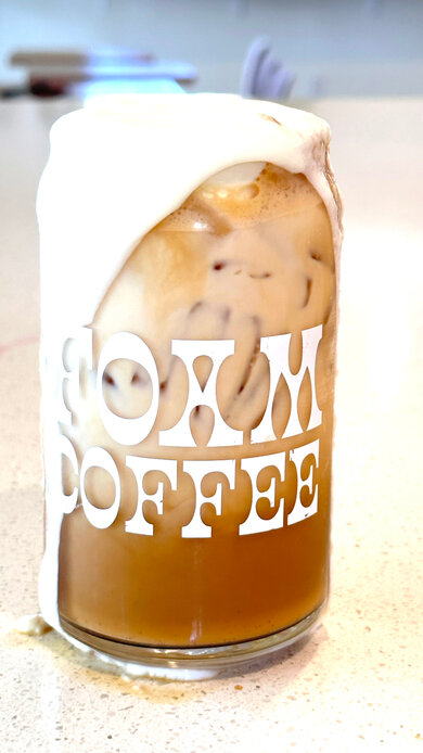 The current featured seasonal coffee, a salted caramel cold brew with pumpkin cold foam. Troha said customers couldn't get enough of the fall themed drink at the Sept. 15 game.