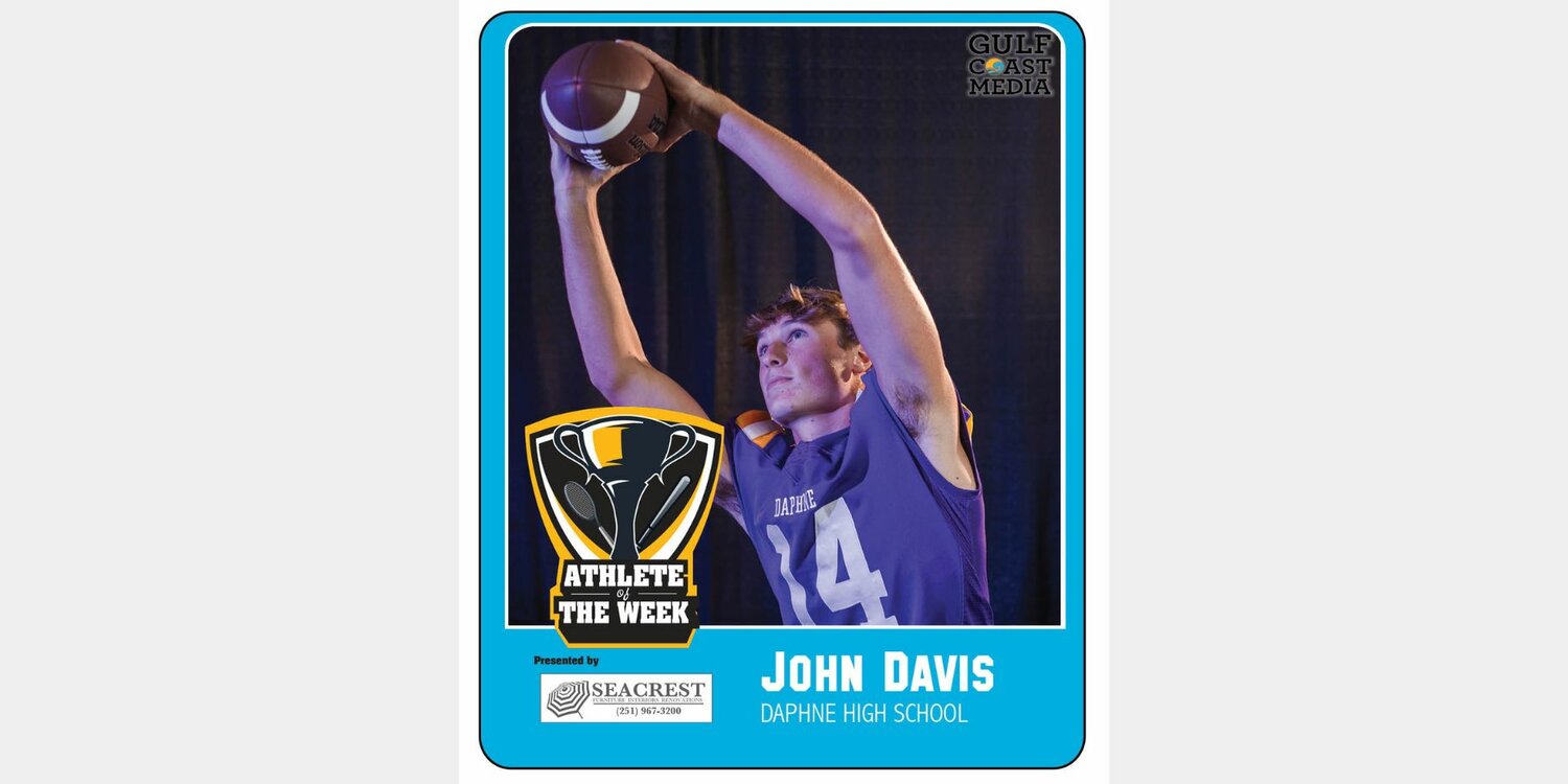 With catches on all 6 of his targets for 70 receiving yards in the fourth quarter, Gulf Coast Media readers selected Daphne senior John Davis as the fifth winner of the Seacrest Furniture Athlete of the Week.