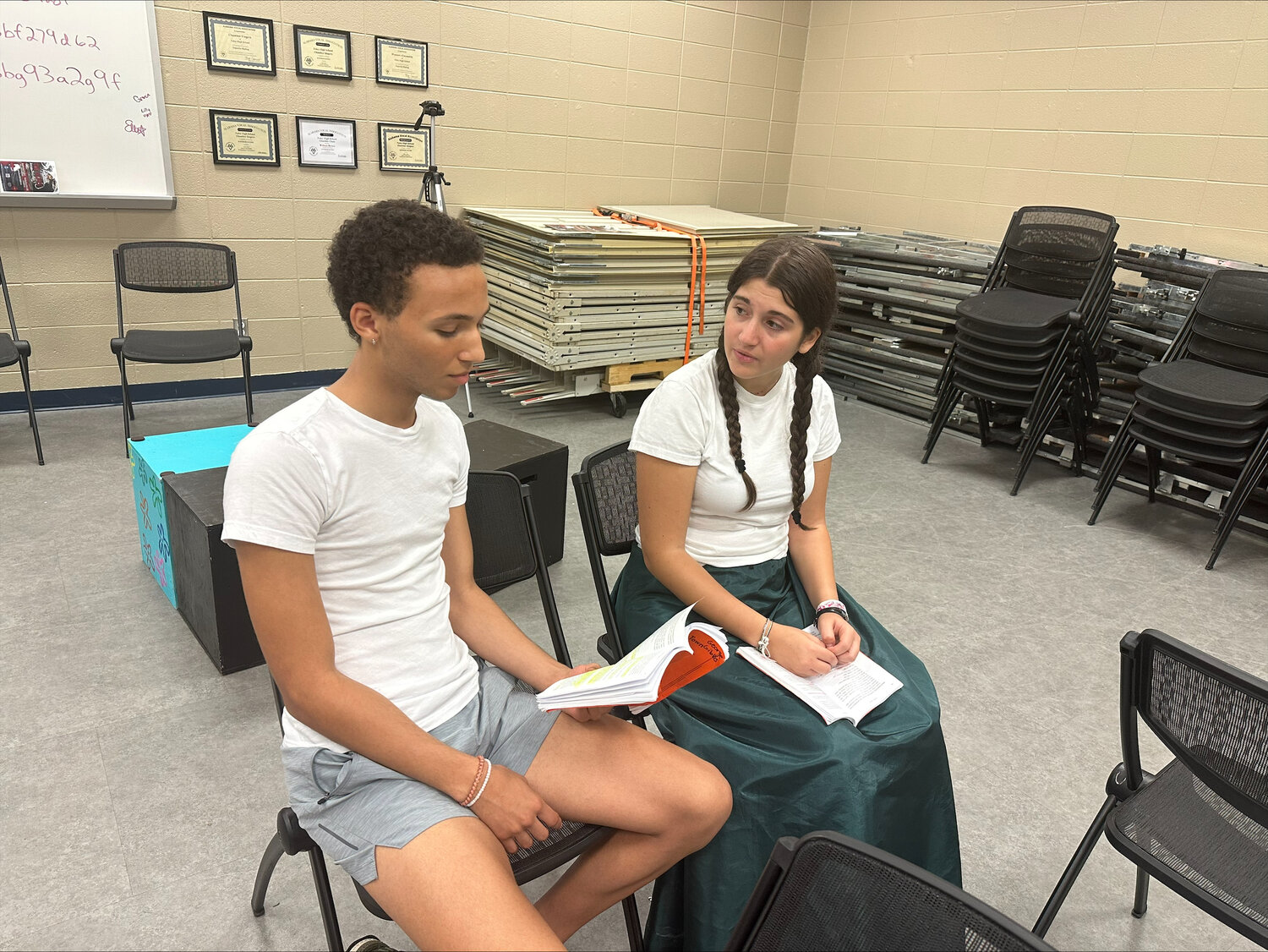 Ludovica Mele and Jaiden Bonner rehearse for "Our Town," opening on Oct. 17.