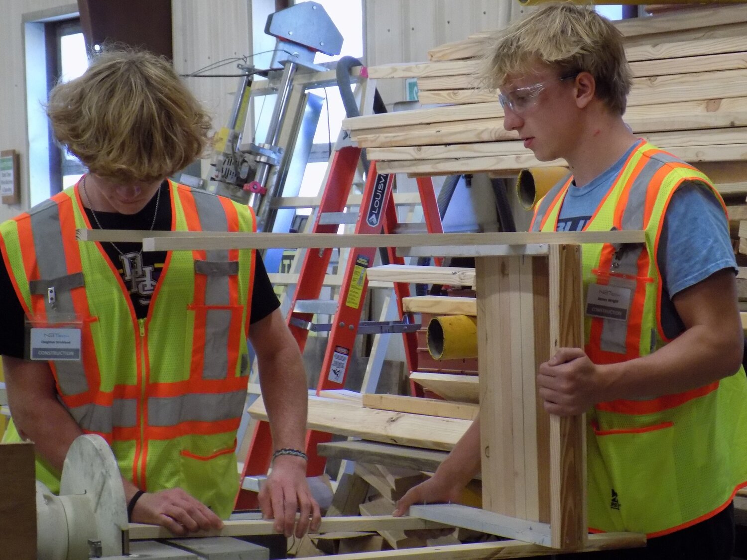 Students working on an assignment in Larson's carpentry and construction class at the North Baldwin Center for Technology in Bay Minette.