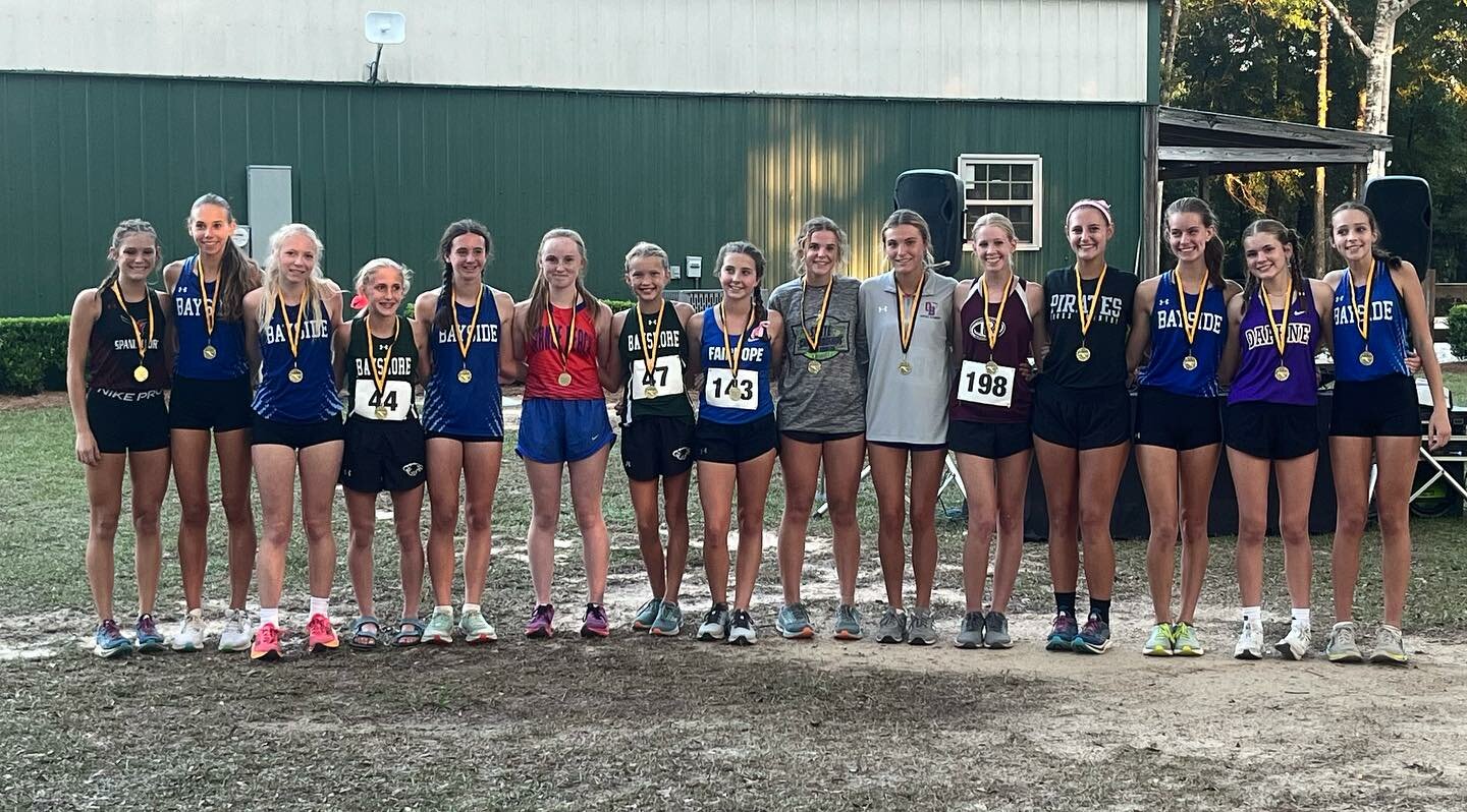 The fastest cross country runners in the county gathered for a photo after the Baldwin County Championships at Bicentennial Park in Bay Minette on Thursday, Oct. 19. Pictured from the left are the All-County honorees, including Alexiana Hinote, Shelby Fargason, Annie Midyett, Anna Dernlan, Avery Therrell, Brooke Barnett, Kat Hart, Maria Ruff, Allie McTaggart, Libby Tierce, Ryan McGilvray, Anna Bowler Conyers, Grace Dawson, Sophie West and Ansleigh Smith.