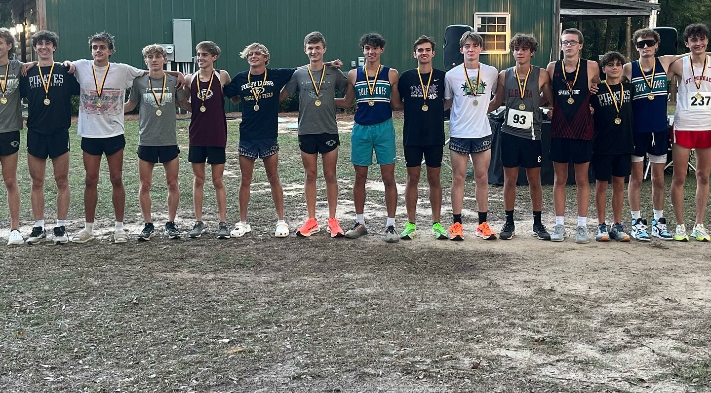 The Baldwin County cross country championship meet was held at Bicentennial Park in Bay Minette on Thursday, Oct. 19, where Bayshore Christian earned the team title. Pictured are the All-County runners who finished in the top 15, including Caden Phillippi, Lane Watson, Winston McGhee, Ezekial Dernlan, Noah McDaniel, John Spillers, Jonah Elliot, Beck Montiel, Sam Sternberg, Peter Eckhoff, Charlie Woerner, Tyler Lemoine, Ian Brown, Ethan Sharkey and James Oliver Hemby.