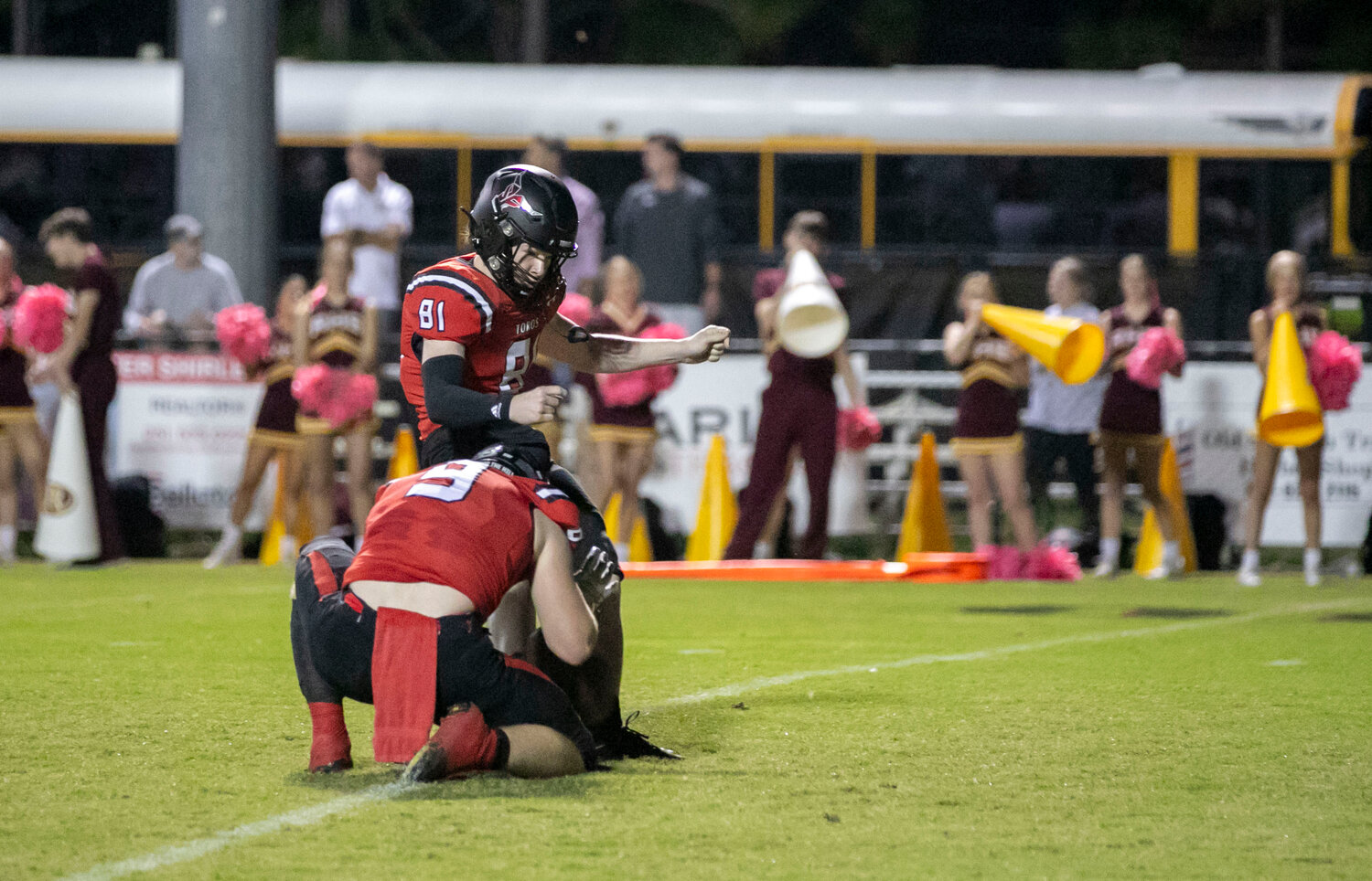 Spanish Fort junior kicker Cameron Lytle converts one of his seven points-after tries of the game on Friday, Oct. 20, during the Toros’ home region tilt with the Robertsdale Golden Bears. Lytle added a 42-yard field goal to help the hosts earn a 45-0 victory.