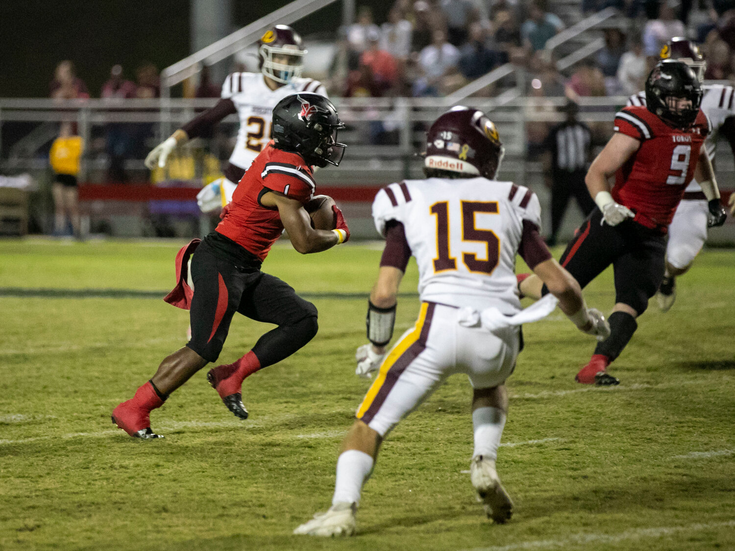 Toro junior Nehemiah Hixon makes a cut and finds running room on his punt return for a touchdown in the first quarter of Spanish Fort’s region game against Robertsdale at home on Friday, Oct. 20. Hixon added a 20-yard rushing touchdown on offense to help the Toros take down the Golden Bears 45-0.