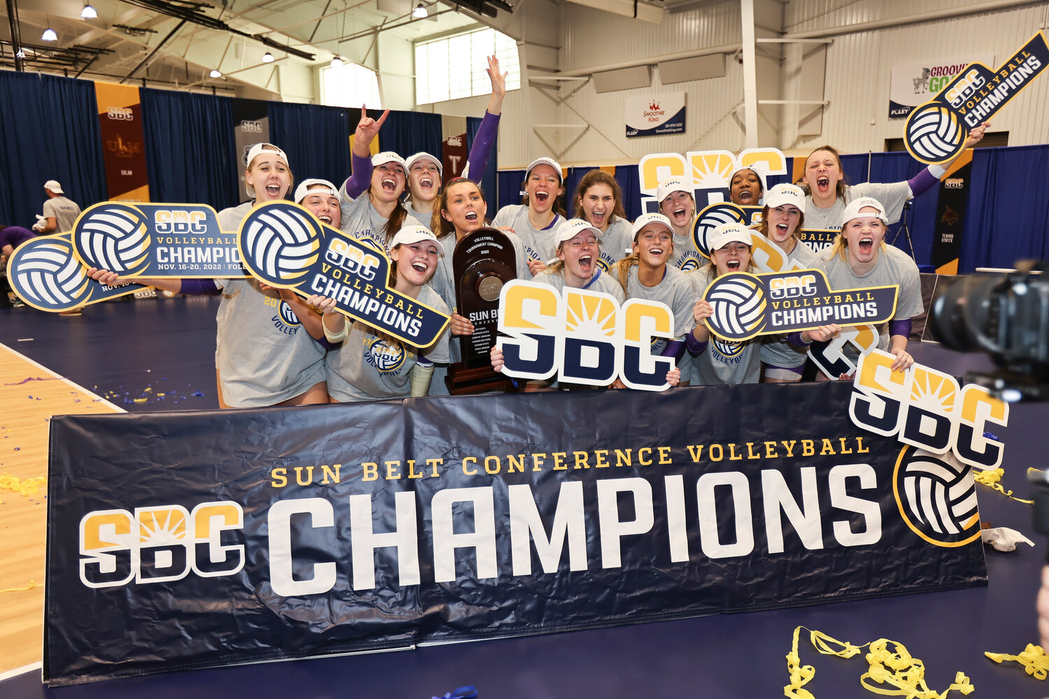 The James Madison Dukes were crowned volleyball queens of the Sun Belt Conference at the Foley Sports Tourism Complex on Nov. 20, 2022. It marked the school’s first conference championship on the volleyball court and the Dukes will have a chance to defend their title on the same court this fall starting on Nov. 15.
