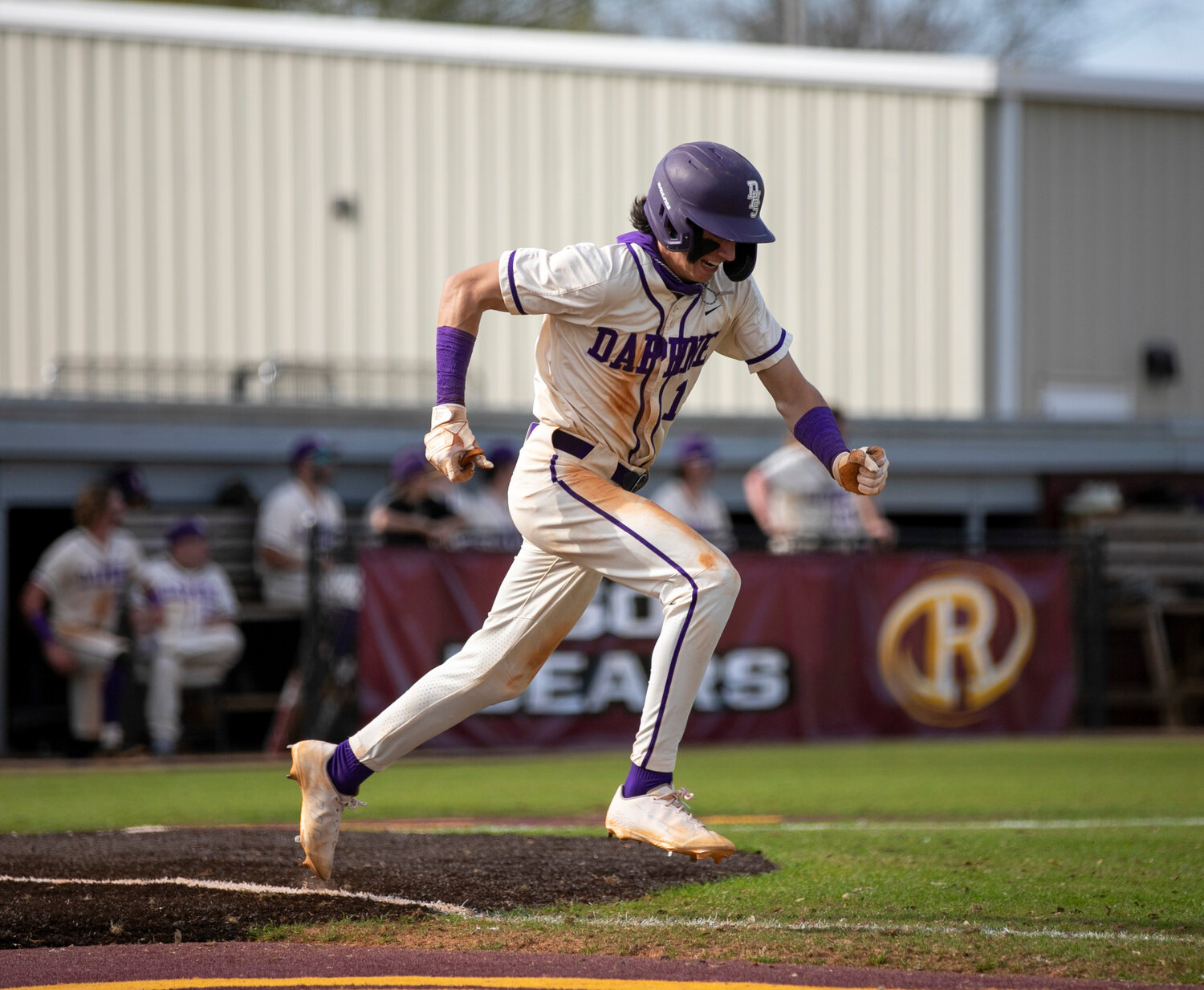 Daphne shortstop Steele Hall accelerates out of the batter’s box during the Trojans’ contest against the Tuscaloosa County Wildcats at Robertsdale High School as part of the Prep Baseball Report South Alabama Showdown on Feb. 25. The Tennessee commit will return to the Daphne squad as a sophomore this season and will be back at the second-annual South Alabama Showdown from Feb. 22-24, 2024.