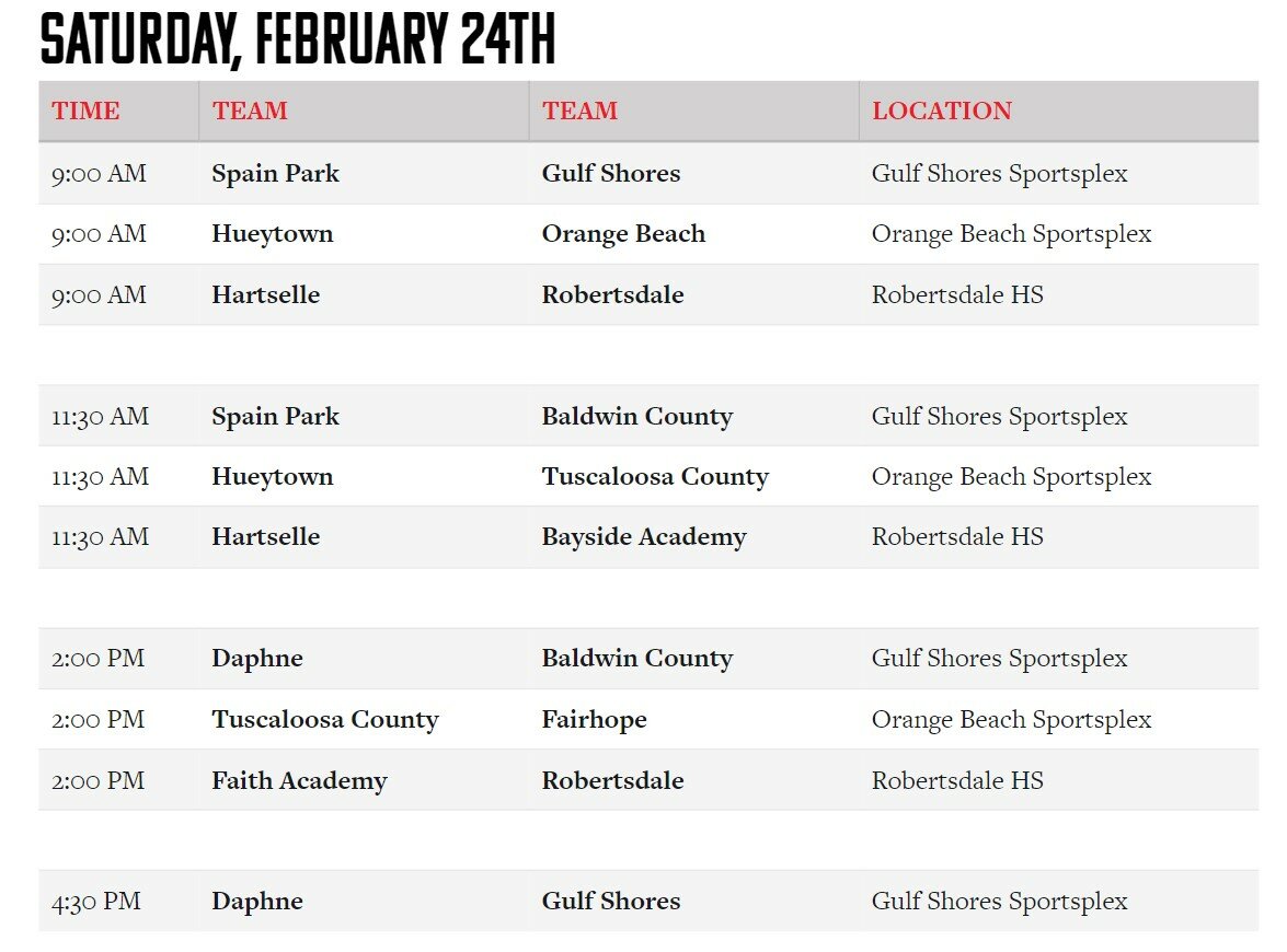Prep Baseball Report South Alabama Showdown schedule for Saturday, Feb. 24, 2024.