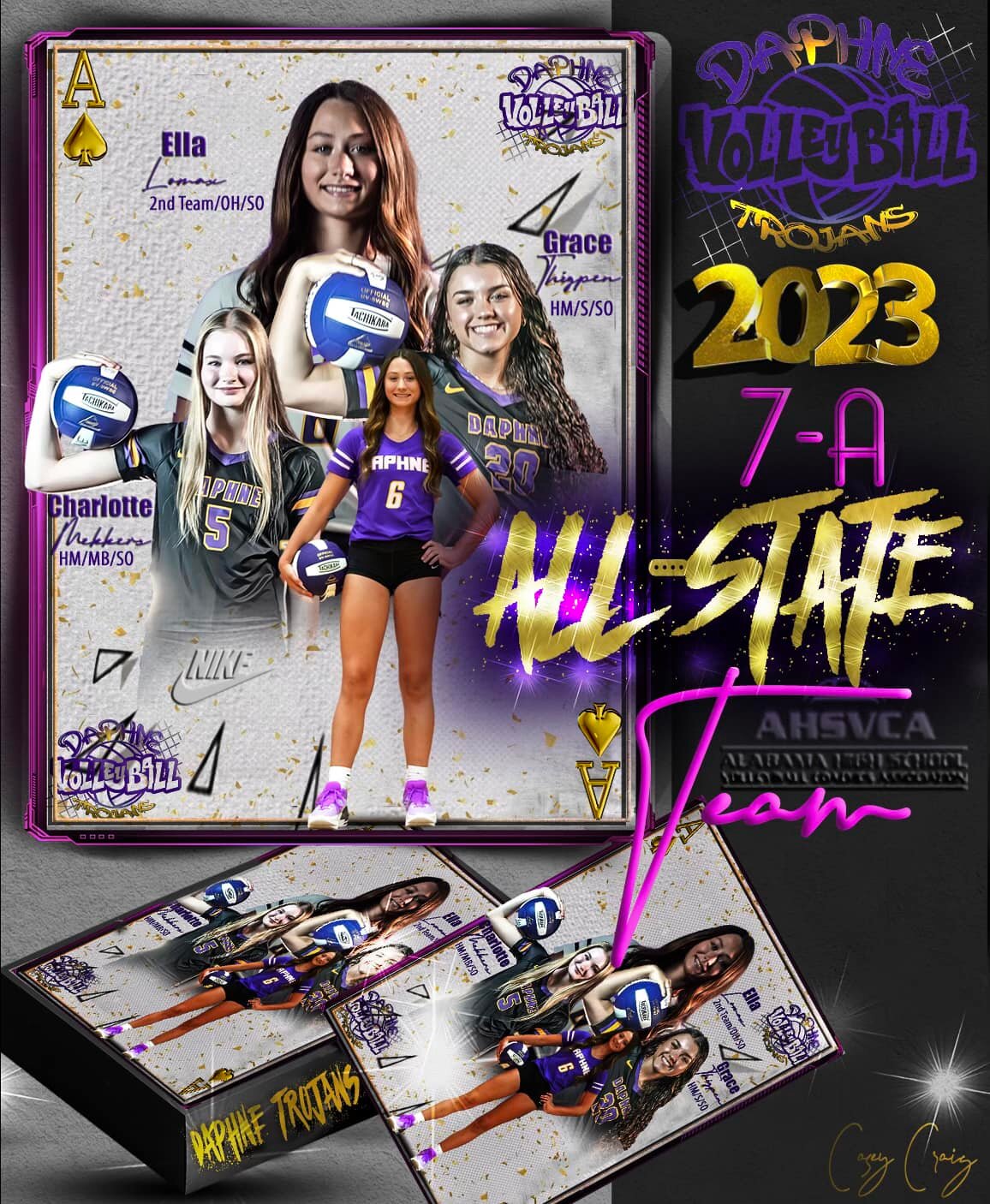 A trio of sophomore standouts from Daphne were honored with all-state distinction by the Alabama High School Volleyball Coaches Association. Charlotte Mekkers and Grace Thigpen were both honorable mentions where Ella Lomax earned a second-team spot.