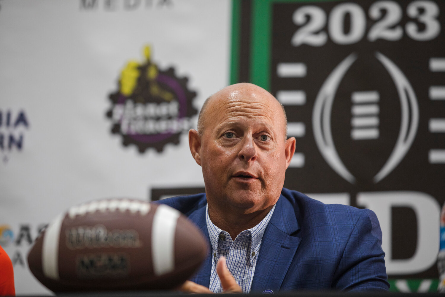 Jamey DuBose meets with the press as part of the second-annual Gulf Coast Media Day at the Orange Beach Event Center on July 27. The three-time state champion stepped down from the Makos’ head football coaching post on Friday, Nov. 17, after two years and a 9-11 overall record.