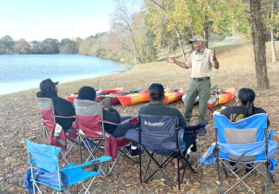 Sgt. Freeman teaches his students a variety of outdoor skills, including this kayak class at Alabama State.