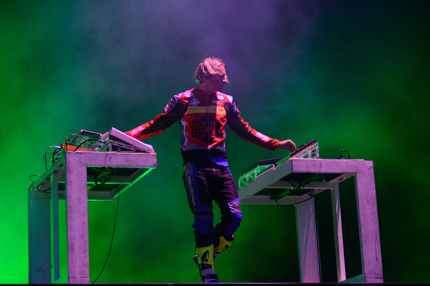 Australian musician and DJ Flume performs at the 2023 Hangout Music Festival.
