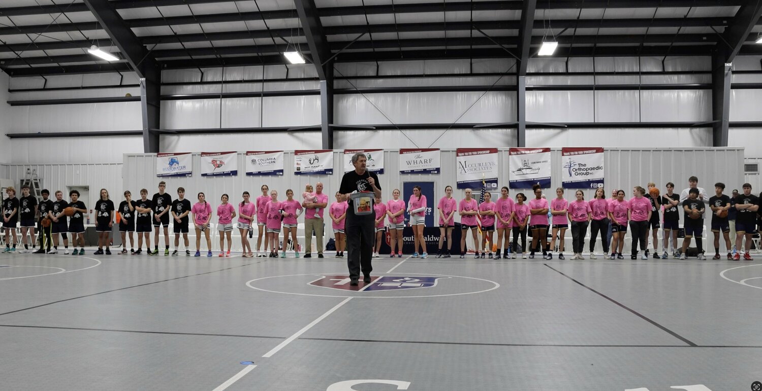 South Baldwin Christian Academy hosted its own version of a Coaches vs. Cancer game during an in-county meeting with Central Christian Academy on Friday, Jan. 19, in Gulf Shores. The teams wore commemorative shirts during pregame festivities to recognize different forms of cancer.