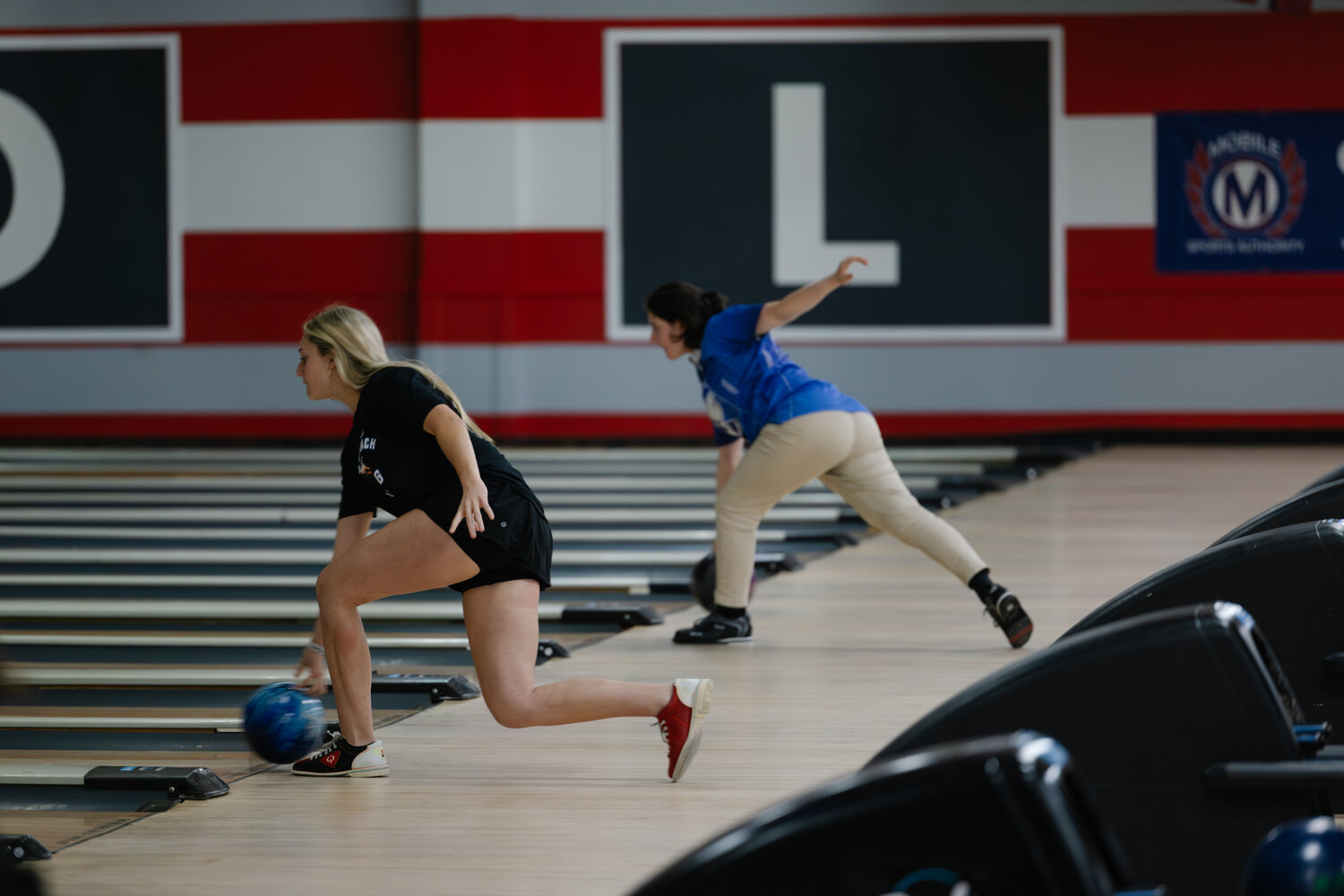 Orange Beach’s Addy Oldham fires a shot during Friday morning’s finals of the AHSAA State Bowling Championships in Mobile. The Makos were in the postseason after they recorded the first undefeated regular season in program history.