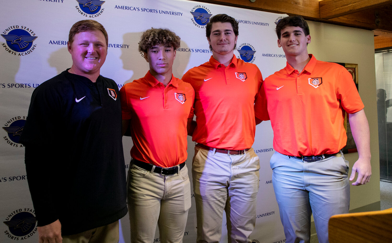 The Baldwin County Tiger representatives on hand for Tuesday’s media day event at the United States Sports Academy included head coach Trenton Higginbothem and seniors Quincy Walters, Eli Woody and Jaxen Schuler.