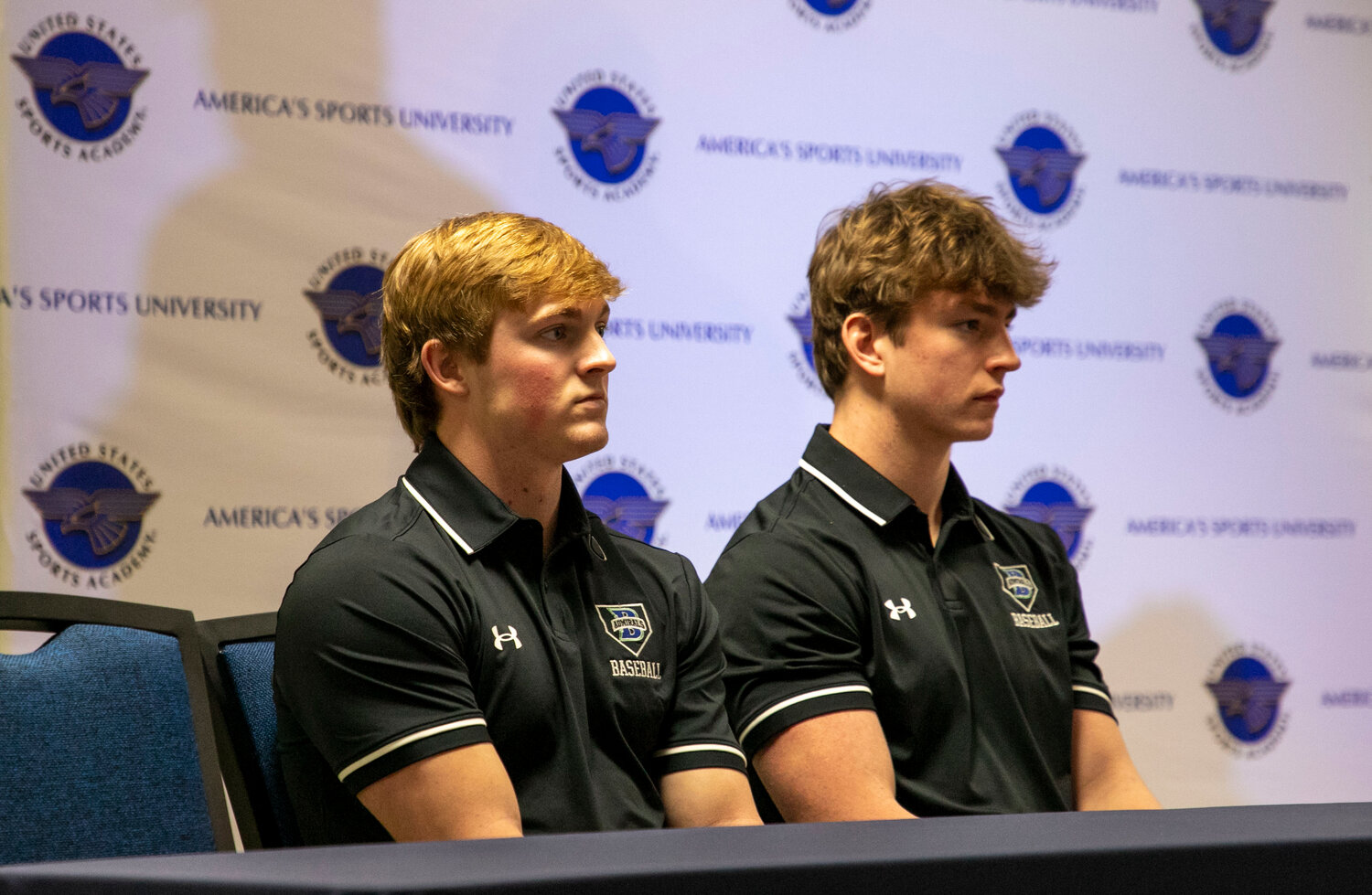 Bayside Academy senior classmates Gatlin Pitts and Teague Broadhead attended the Baldwin County baseball/softball media day at the United States Sports Academy on Tuesday, Feb. 6, where local teams previewed their season. They were joined by another Division I signee, Carson Joyner, in representing the Admirals.