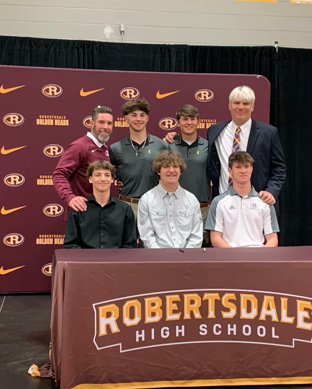Five baseball players from Robertsdale were part of National Signing Day festivities at the school on Wednesday, Feb. 7, including Hayden Weeks, Brennan Paramore, Riley Fuller, Taylor Jordan and Ethan Parnell. They were joined by two soccer players (Kyleigh Kitchens and Emily Smith), a basketball player (Hannah Johansen), a softball player (Mallorie Rothe) and a football player (Jacob Bullard) in signing with college teams.
