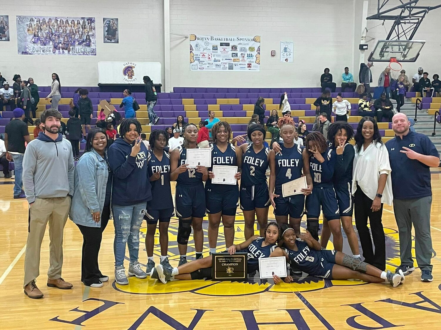 After they went to their first final four last season, this year’s state tournament will start as area champions for the Foley Lions with a 34-32 win over Daphne on Tuesday, Feb. 6. Foley earned its second straight area title with a road victory and is set to host the Central-Phenix City Red Devils in the sub-regional round.