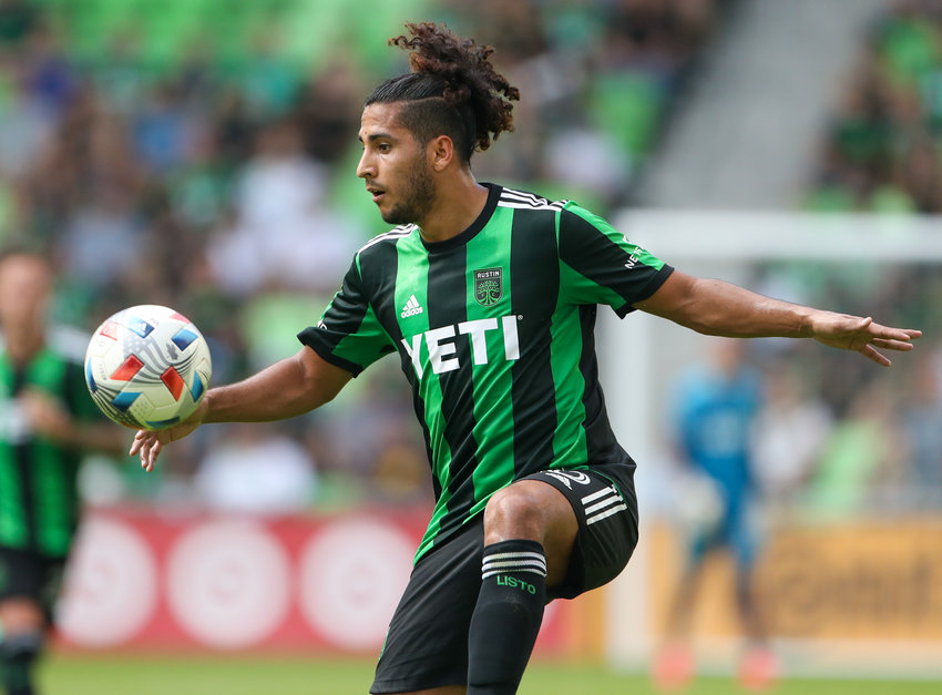 Austin FC forward Cecilio Dominguez (10) during a Major League Soccer match between Austin FC and Real Salt Lake on October 2, 2021 in Austin, Texas.
