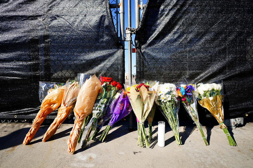 Flowers are seen outside of the canceled Astroworld festival at NRG Park on Saturday, Nov. 6, 2021, in Houston. (Alex Bierens de Haan/Getty Images/TNS)