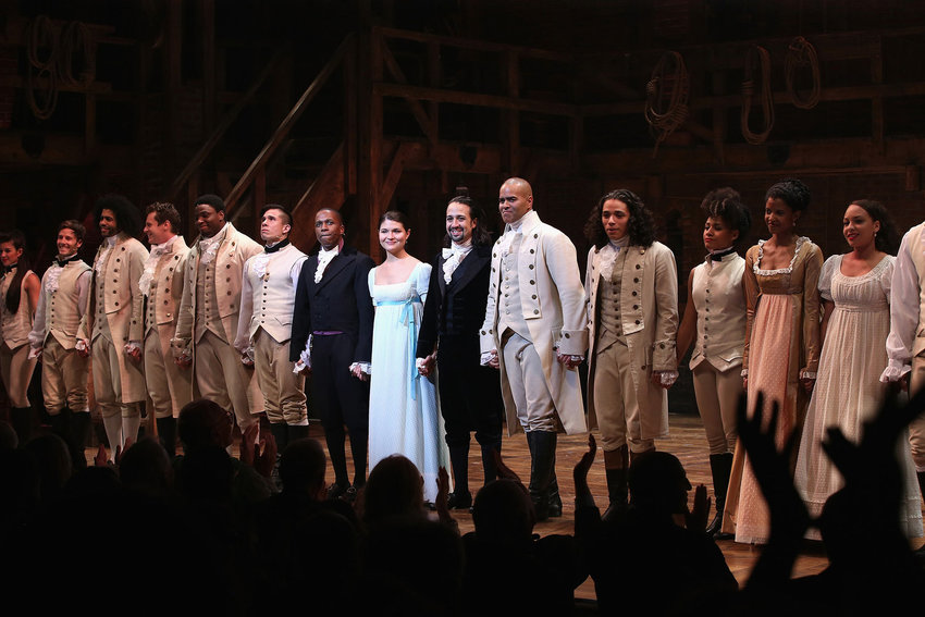In this file photo, The cast of Hamilton performs the show's Broadway Opening Night at Richard Rodgers Theatre on Aug. 6, 2015 in New York City.