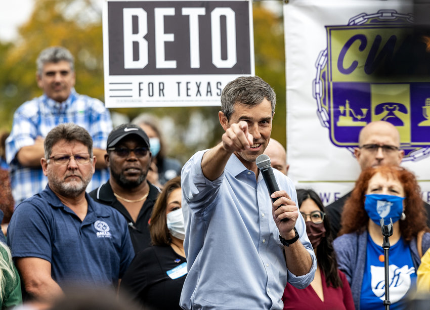 Texas Democratic gubernatorial candidate Beto O'Rourke speaks at a campaign rally on Tuesday, Nov. 16, 2021, in San Antonio, Texas. (Jordan Vonderhaar/Getty Images/TNS)