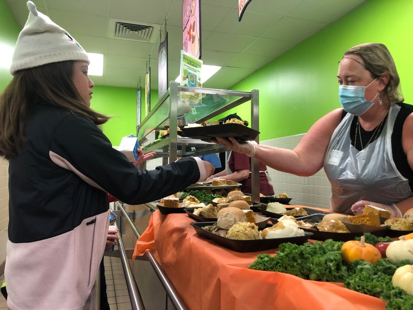 Block House Creek cafeteria manager Jennifer Sullivan said that they were able to make the extra food needed for the feast while volunteers filled and distributed trays