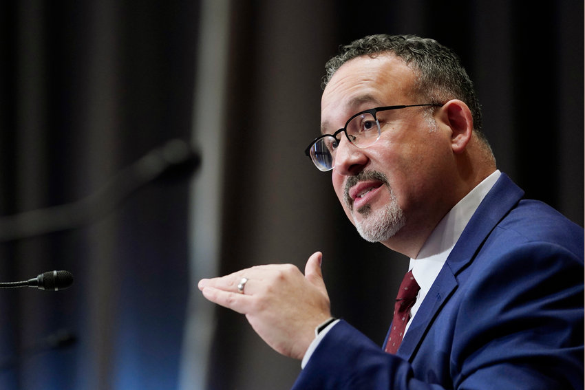 Education Secretary Miguel Cardona said Sunday that the Biden administration wants to keep children in school despite the surge in COVID-19 cases. (Susan Walsh/Pool/CNP/Zuma Press/TNS)