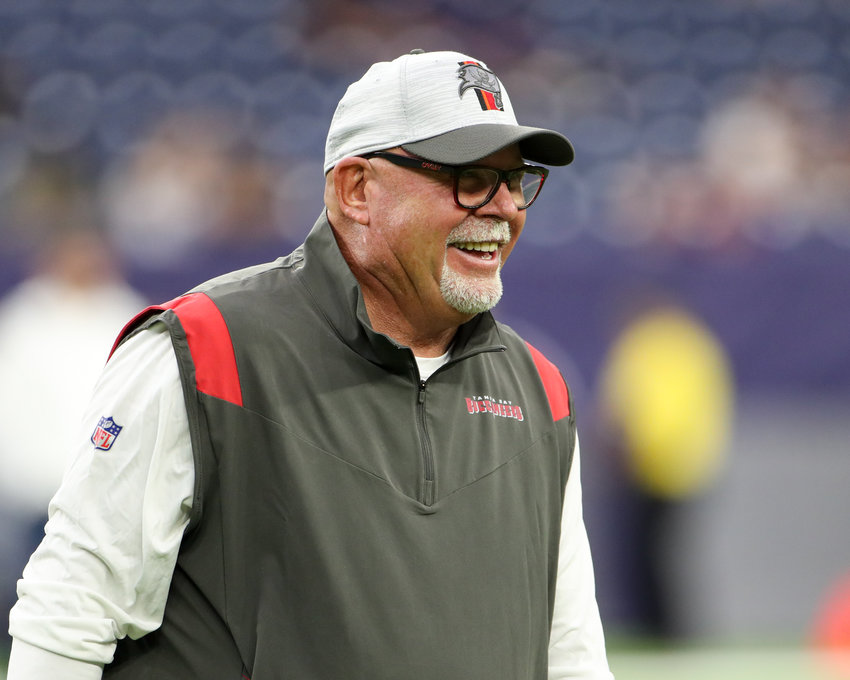In this file photo, Tampa Bay Buccaneers head coach Bruce Arians is seen before the start of a preseason game between the Houston Texans and the Tampa Bay Buccaneers on August 28, 2021 in Houston, Texas. Arians announced his immediate retirement from coaching on March 30, 2022.