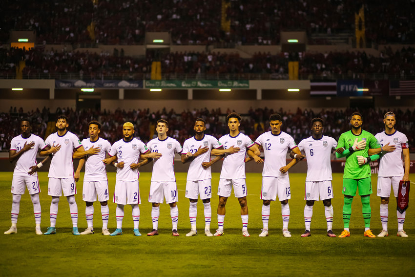 U.S. players line up before a match with Costa Rica as part of the Concacaf 2022 FIFA World Cup Qualifiers at Estadio Nacional on March 30, 2022, in San Jose, Costa Rica. (Victor Baldizon/Getty Images/TNS)