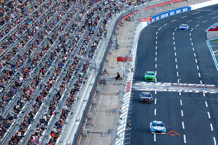 The grandstands are full during the NASCAR Cup Series Coca-Cola 600 at Charlotte Motor Speedway on May 30, 2021, in Concord, North Carolina. (Maddie Meyer/Getty Images/TNS)