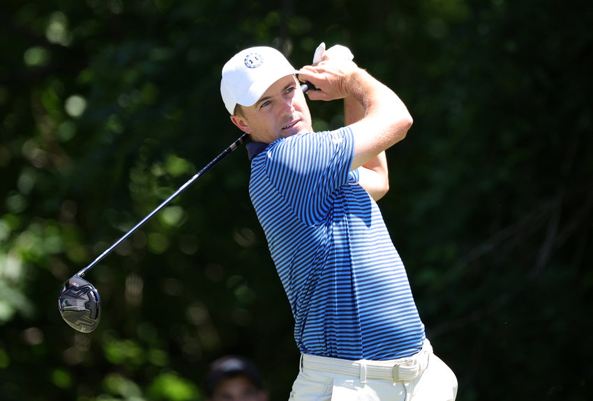 Jordan Spieth of the United States plays his shot from the sixth tee during the second round of the Charles Schwab Challenge at Colonial Country Club on May 27, 2022, in Fort Worth, Texas. (Carmen Mandato/Getty Images/TNS)