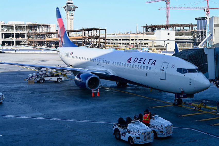 A Delta airlines Boeing 737 MAX is seen at Los Angeles International Airport (LAX) in Los Angeles, California on June 19, 2022. (Daniel Slim/AFP via Getty Images/TNS)