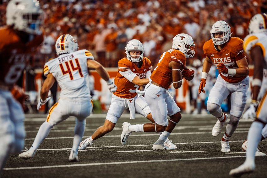 Quinn Ewers and Texas beat Louisiana-Monroe 52-10 to open the season last Saturday. Top-ranked Alabama comes to DKR on Saturday.