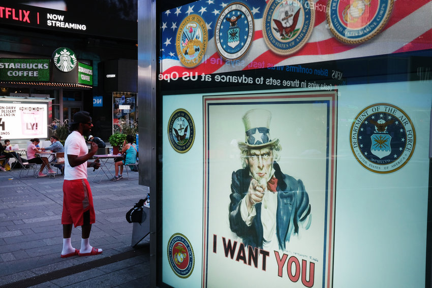 A military recruitment center in Times Square in Manhattan on Sept. 4, 2020, in New York City.