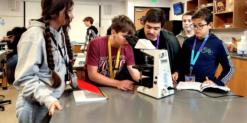 Leander ISD Early College High School's inaugural class of students takes part in science class at the ECHS campus in Leander.