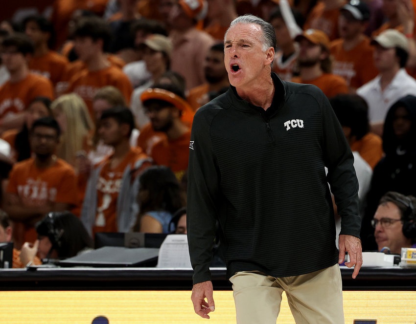 On Jan. 11, 2023, Texas Christian head coach Jamie Dixon reacts to a play duriaction against Texas at Moody Center in Austin, Texas. (Chris Covatta/Getty Images/TNS)